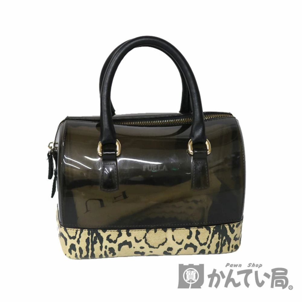 FURLA Candy Bag Handbag Black Leather Beige